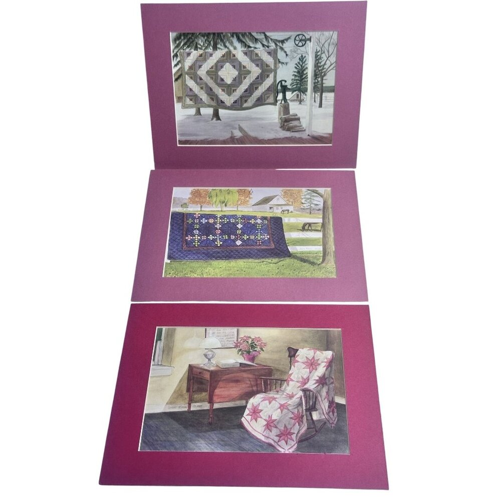 Susie Riehl Matted Photo Postcards Log Cabin Quilts Amish Artist Signed Dated 3
